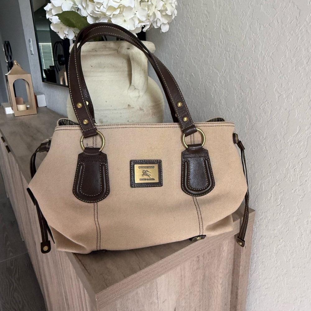 Burberry London Blue Label Tote Bag Canvas Leather